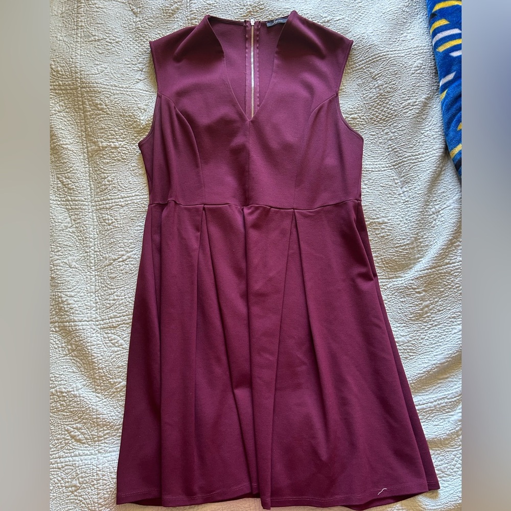 Burgundy Pleated Midi Dress